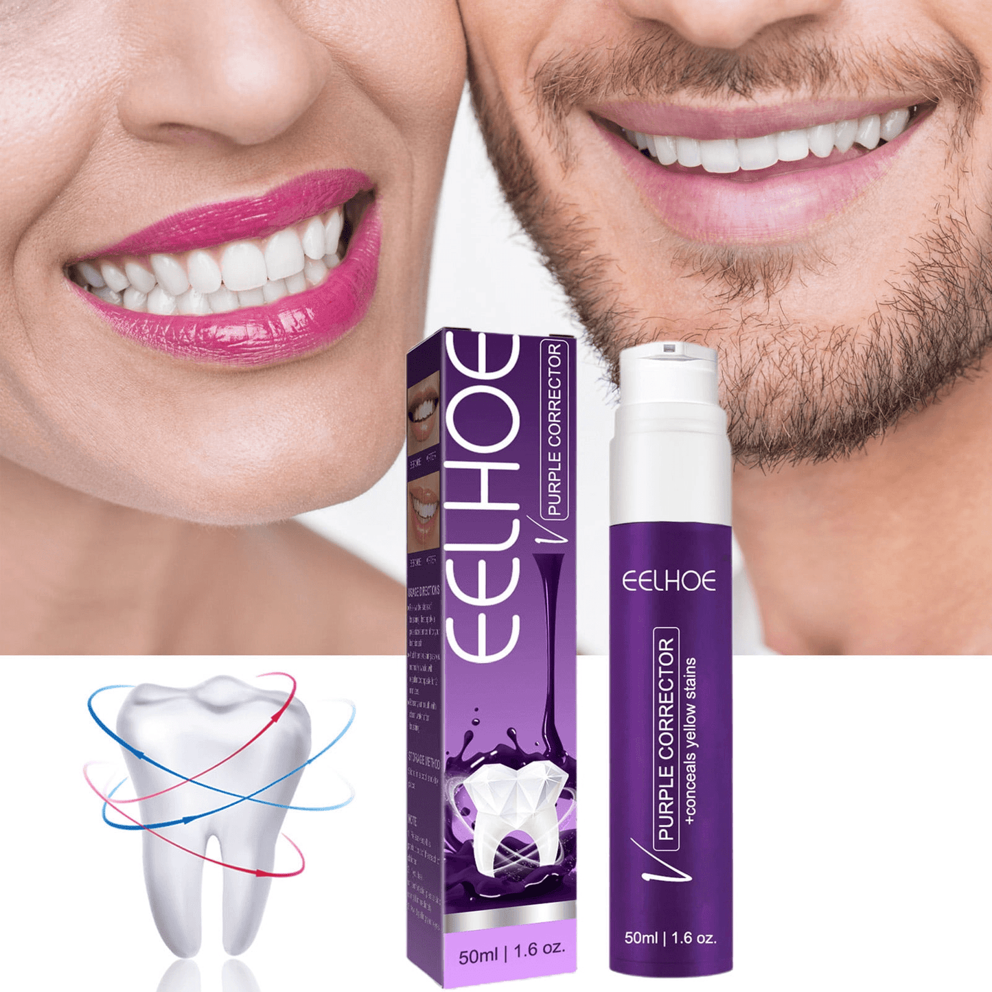 Purple Whitening Toothpaste Yellow Teeth Stains Removal - 50ml