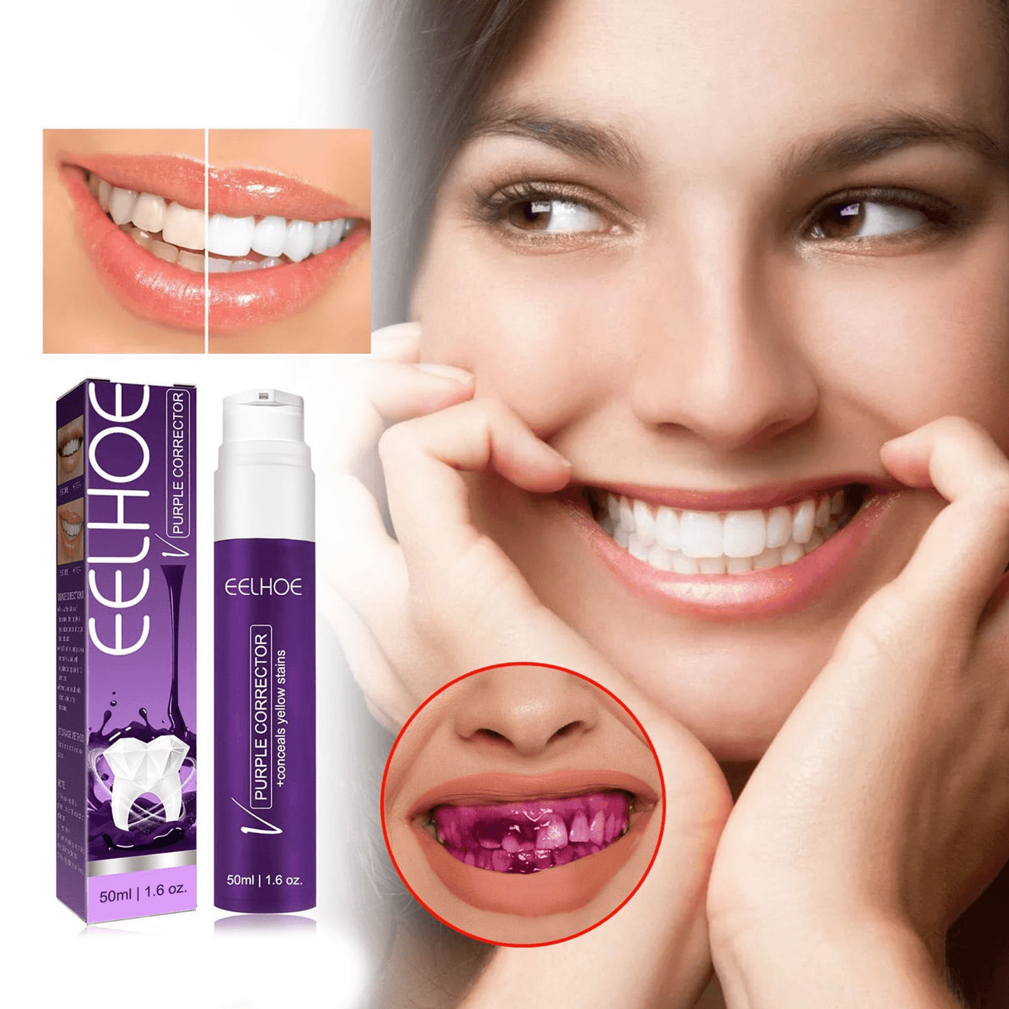 Purple Whitening Toothpaste Yellow Teeth Stains Removal - 50ml
